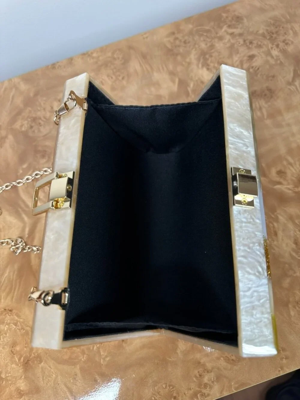 Rainbow Acrylic Box Clutch Multicolor Glitter Swirl Evening Bag Gold Chain